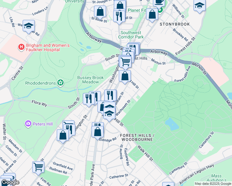map of restaurants, bars, coffee shops, grocery stores, and more near 108 Hyde Park Avenue in Boston