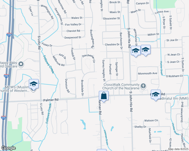 map of restaurants, bars, coffee shops, grocery stores, and more near 1622 Orchard Drive in Canton