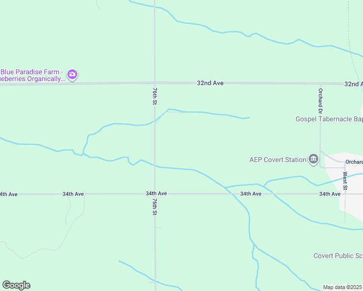 map of restaurants, bars, coffee shops, grocery stores, and more near 32757 76th Street in Covert