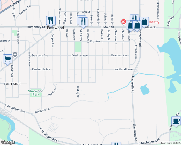map of restaurants, bars, coffee shops, grocery stores, and more near 540 Dayton Avenue in Kalamazoo