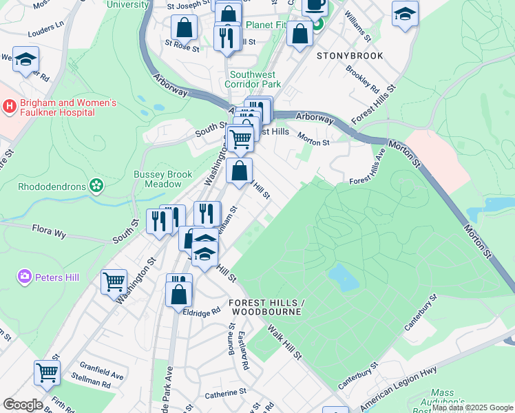 map of restaurants, bars, coffee shops, grocery stores, and more near 28 Leland Street in Boston