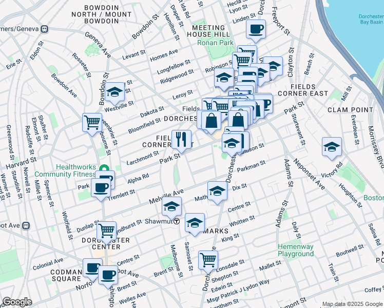 map of restaurants, bars, coffee shops, grocery stores, and more near 15 Paisley Park in Boston