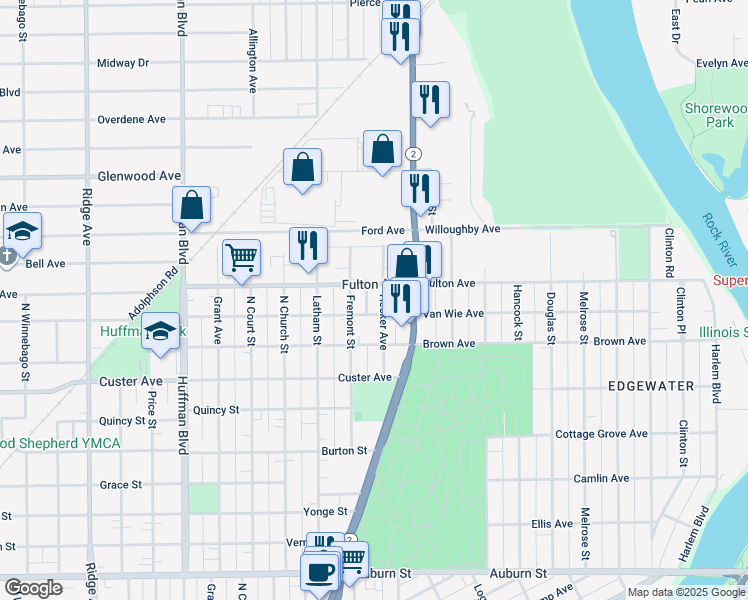map of restaurants, bars, coffee shops, grocery stores, and more near 1217 Van Wie Avenue in Rockford