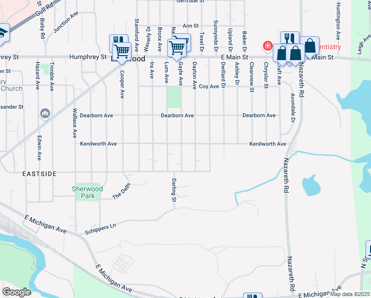 map of restaurants, bars, coffee shops, grocery stores, and more near 539 Gayle Avenue in Kalamazoo