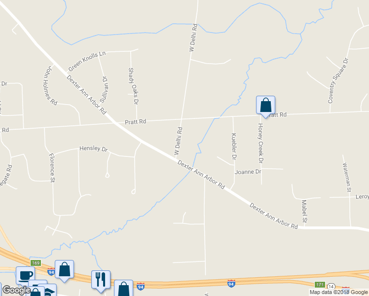 map of restaurants, bars, coffee shops, grocery stores, and more near 880 West Delhi Road in Ann Arbor