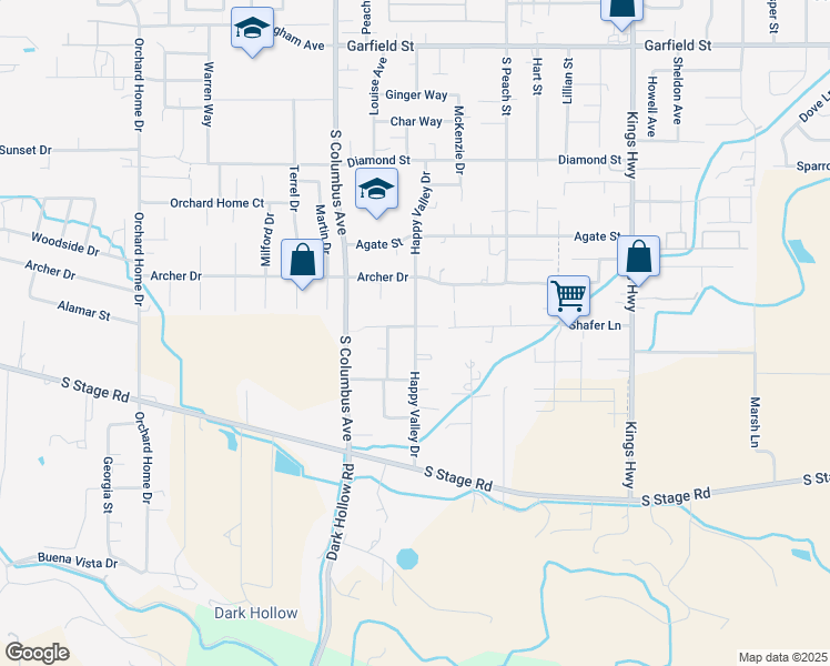 map of restaurants, bars, coffee shops, grocery stores, and more near 2375 Happy Valley Drive in Medford