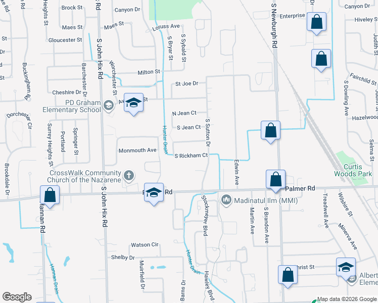 map of restaurants, bars, coffee shops, grocery stores, and more near 38231 South Rickham Court in Westland