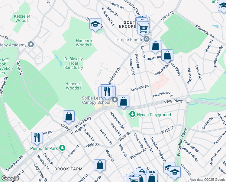 map of restaurants, bars, coffee shops, grocery stores, and more near in Boston