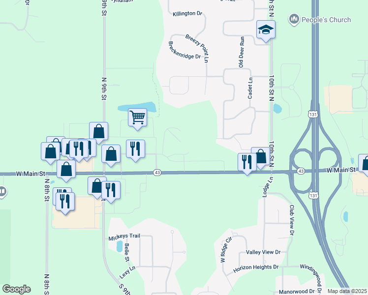 map of restaurants, bars, coffee shops, grocery stores, and more near 6400 West Main Street in Kalamazoo