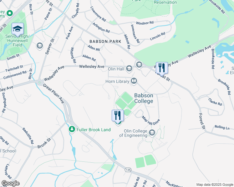 map of restaurants, bars, coffee shops, grocery stores, and more near 231 Forest Street in Wellesley