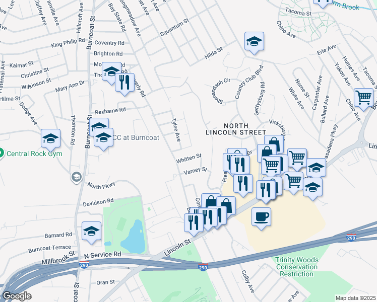 map of restaurants, bars, coffee shops, grocery stores, and more near 14 Whitten Street in Worcester