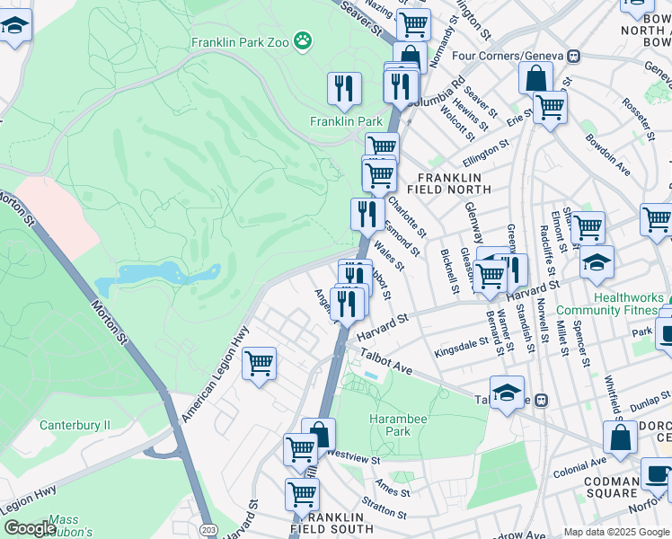 map of restaurants, bars, coffee shops, grocery stores, and more near 29 Calder Street in Boston