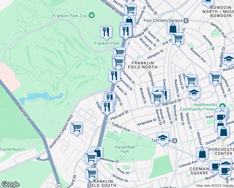 map of restaurants, bars, coffee shops, grocery stores, and more near 15 Abbot Street in Boston