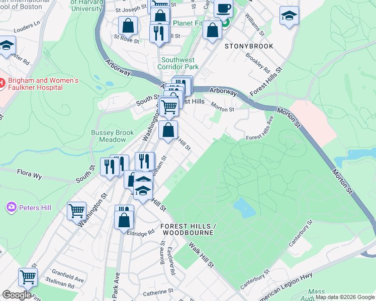 map of restaurants, bars, coffee shops, grocery stores, and more near 15 Leland Street in Boston