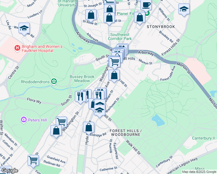 map of restaurants, bars, coffee shops, grocery stores, and more near 108 Hyde Park Avenue in Boston