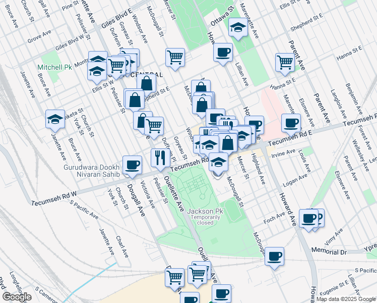 map of restaurants, bars, coffee shops, grocery stores, and more near in Windsor