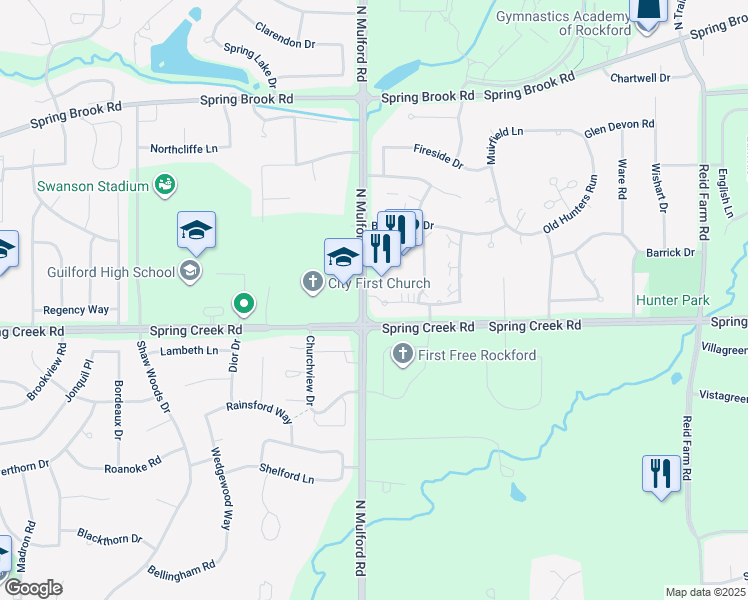 map of restaurants, bars, coffee shops, grocery stores, and more near 6005 Boxwood Drive in Rockford