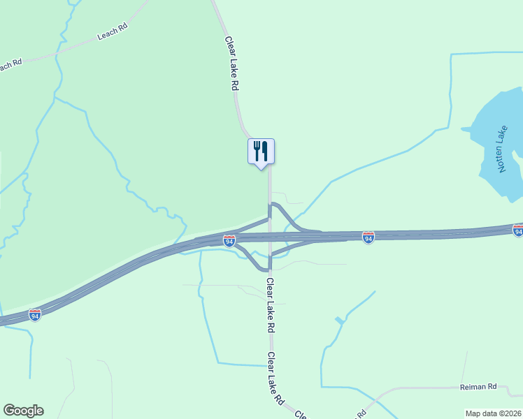 map of restaurants, bars, coffee shops, grocery stores, and more near 4150 Clear Lake Road in Grass Lake