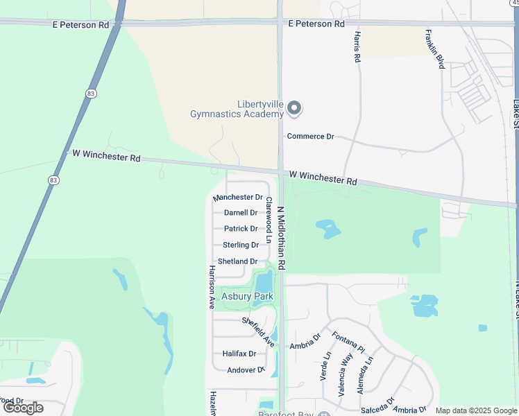 map of restaurants, bars, coffee shops, grocery stores, and more near 1200 Patrick Drive in Mundelein