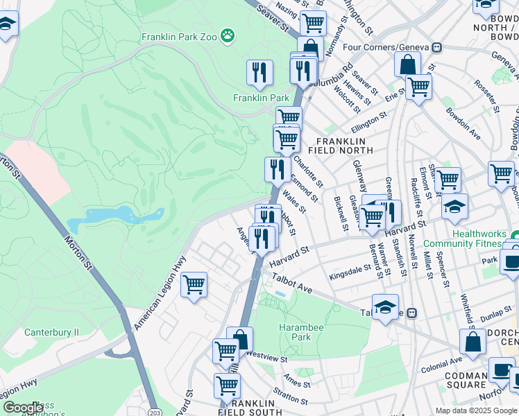 map of restaurants, bars, coffee shops, grocery stores, and more near 16 Calder Street in Boston