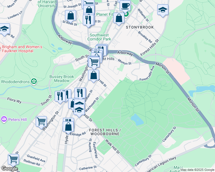 map of restaurants, bars, coffee shops, grocery stores, and more near 15 Leland Street in Boston