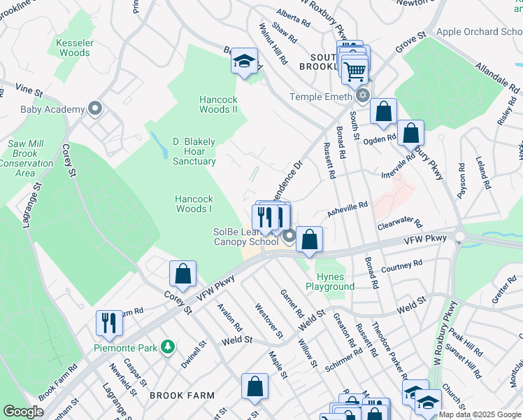 map of restaurants, bars, coffee shops, grocery stores, and more near 257 Independence Drive in Boston