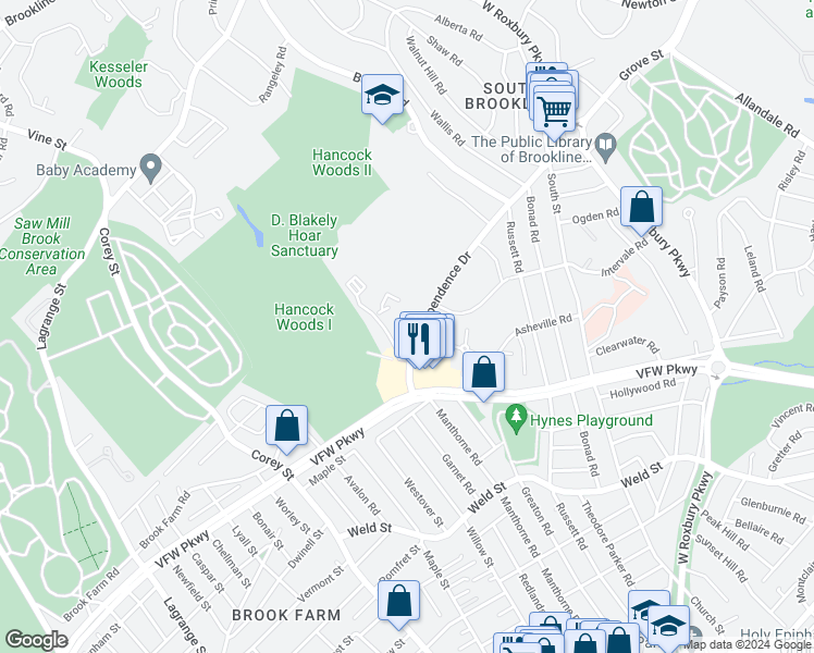 map of restaurants, bars, coffee shops, grocery stores, and more near 257 Independence Drive in Boston