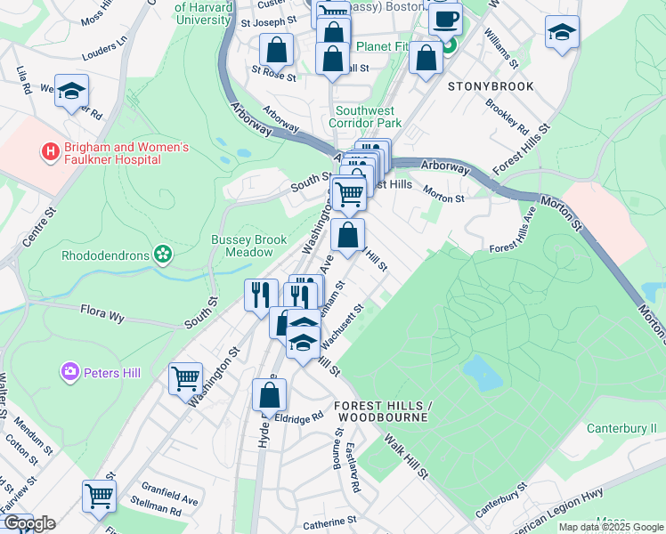 map of restaurants, bars, coffee shops, grocery stores, and more near 117 Hyde Park Avenue in Boston