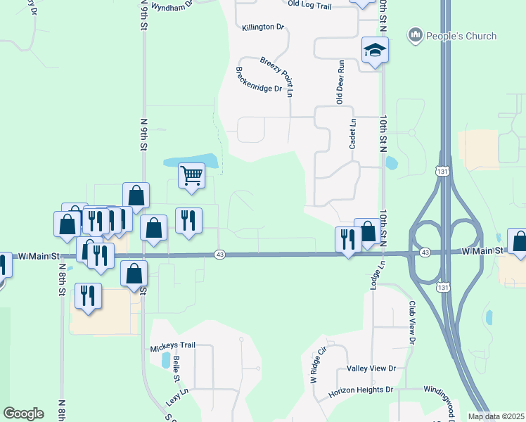 map of restaurants, bars, coffee shops, grocery stores, and more near 6400 West Main Street in Kalamazoo