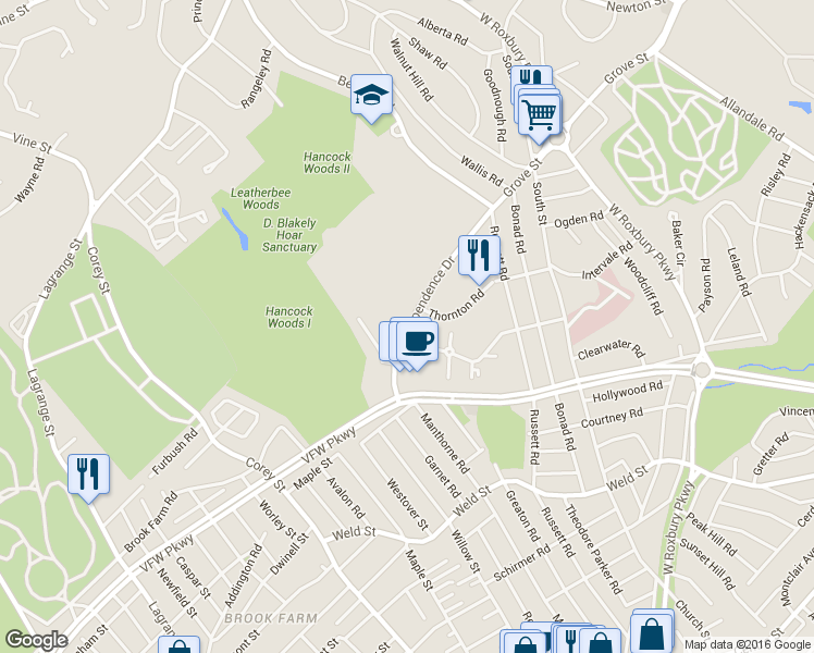 map of restaurants, bars, coffee shops, grocery stores, and more near  in 