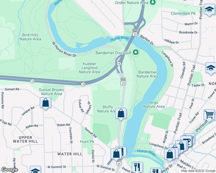 map of restaurants, bars, coffee shops, grocery stores, and more near 300 West Huron Street in Ann Arbor