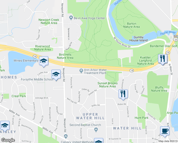 map of restaurants, bars, coffee shops, grocery stores, and more near 956 Sunset Road in Ann Arbor