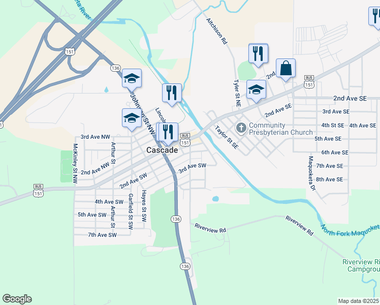 map of restaurants, bars, coffee shops, grocery stores, and more near 200 Buchanan Street Southwest in Cascade