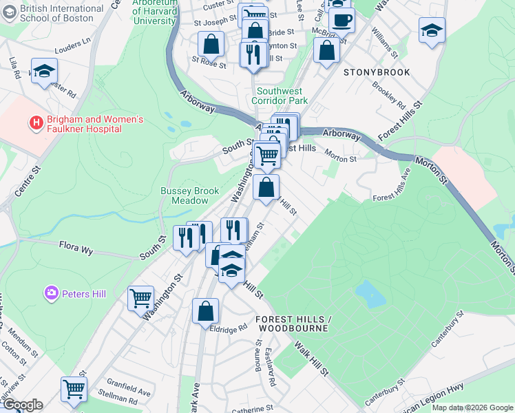 map of restaurants, bars, coffee shops, grocery stores, and more near in Boston