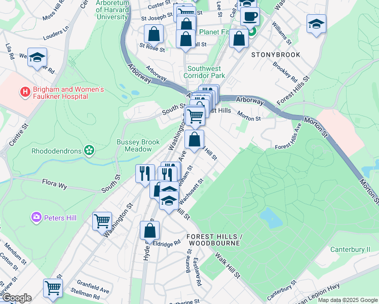 map of restaurants, bars, coffee shops, grocery stores, and more near 117 Hyde Park Avenue in Boston