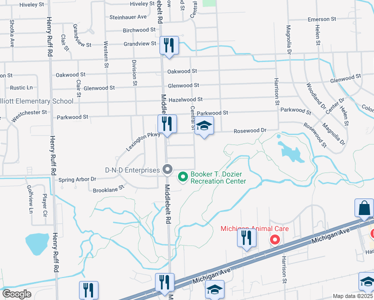 map of restaurants, bars, coffee shops, grocery stores, and more near 29161 Barrington Street in Inkster