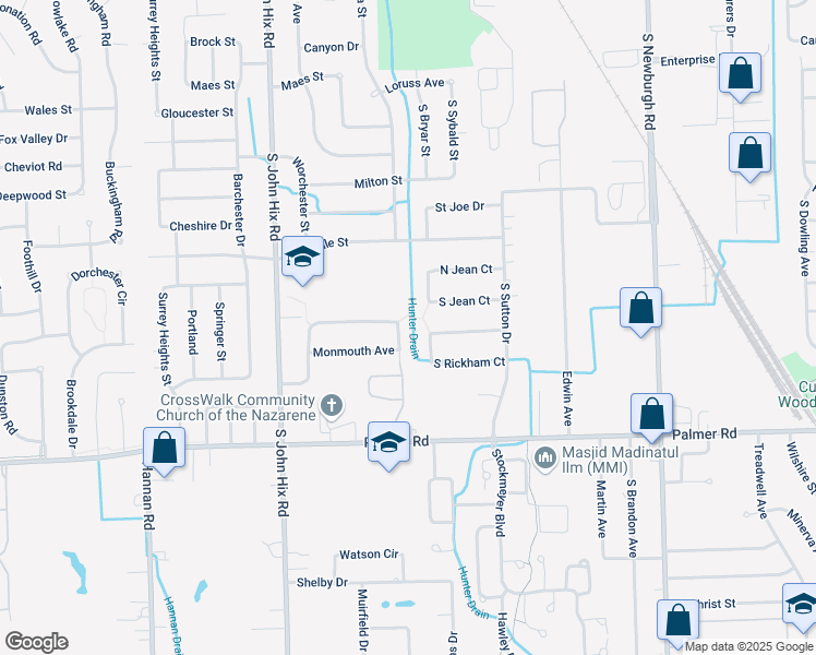 map of restaurants, bars, coffee shops, grocery stores, and more near 38460 Northampton Street in Westland