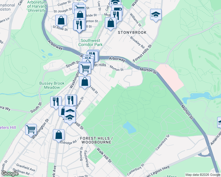 map of restaurants, bars, coffee shops, grocery stores, and more near 76-78 Tower Street in Boston