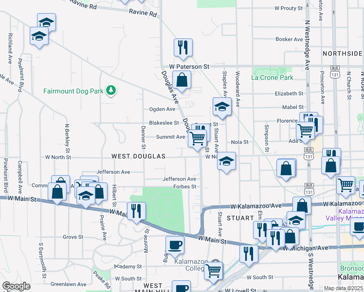 map of restaurants, bars, coffee shops, grocery stores, and more near 744 Lantern Lane in Kalamazoo