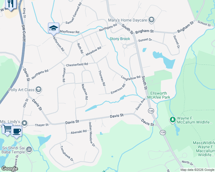 map of restaurants, bars, coffee shops, grocery stores, and more near 10 Thoreau Road in Northborough