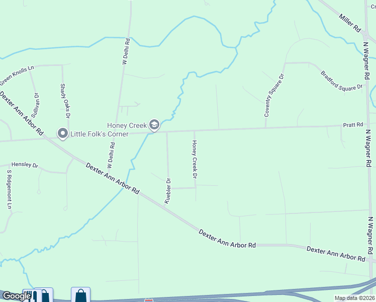 map of restaurants, bars, coffee shops, grocery stores, and more near 961 Honey Creek Drive in Ann Arbor
