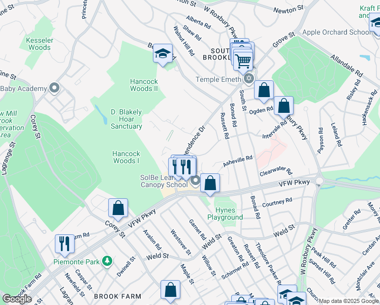 map of restaurants, bars, coffee shops, grocery stores, and more near in 