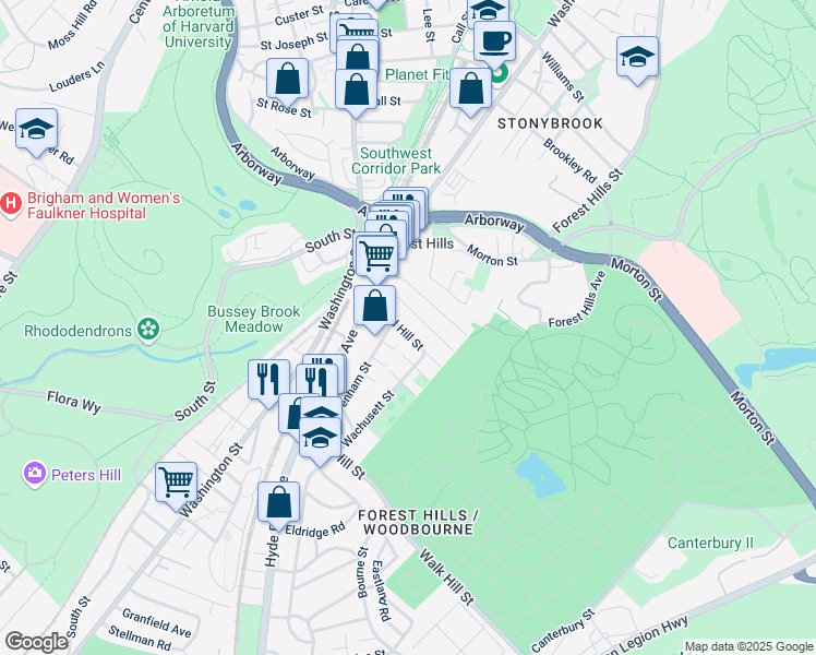 map of restaurants, bars, coffee shops, grocery stores, and more near 48 Woodlawn Street in Boston