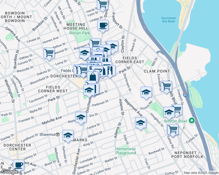 map of restaurants, bars, coffee shops, grocery stores, and more near 60 Gibson Street in Boston