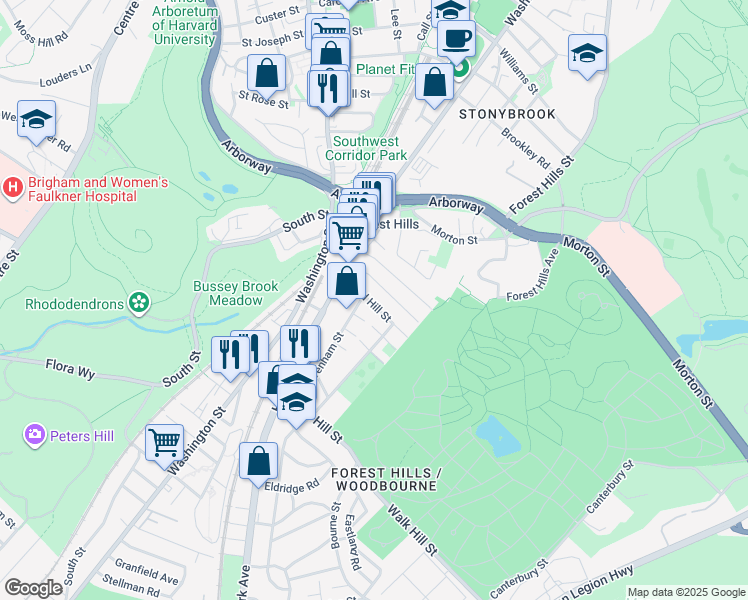 map of restaurants, bars, coffee shops, grocery stores, and more near 48 Woodlawn Street in Boston