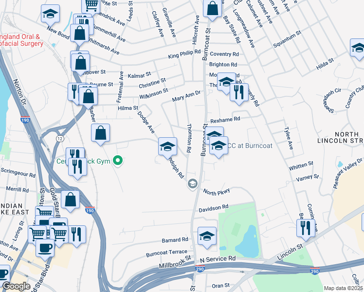 map of restaurants, bars, coffee shops, grocery stores, and more near 4 Mary Ann Drive in Worcester