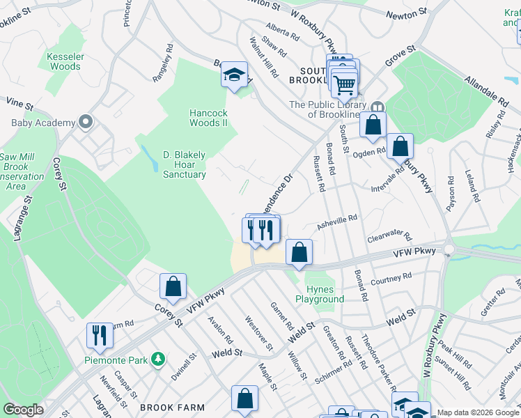 map of restaurants, bars, coffee shops, grocery stores, and more near in 