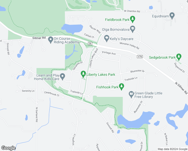map of restaurants, bars, coffee shops, grocery stores, and more near 2460 Waterside Court in Wauconda