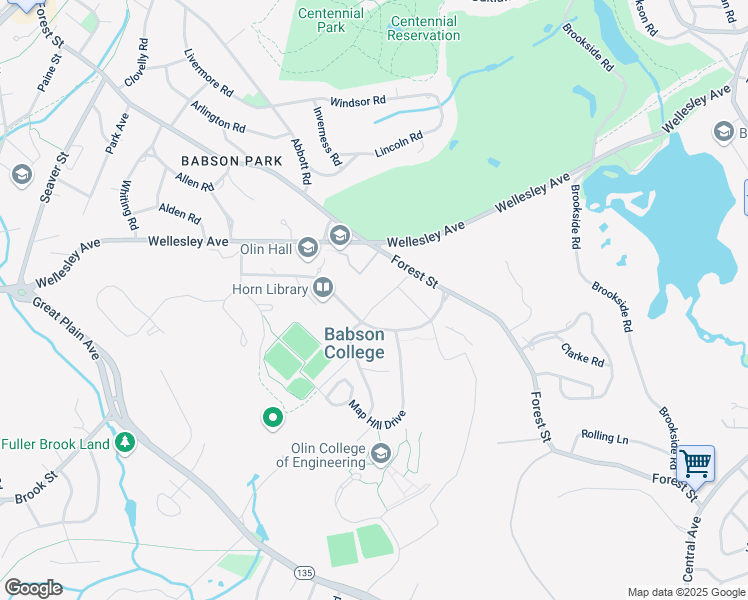 map of restaurants, bars, coffee shops, grocery stores, and more near 4 Park Manor Way in Wellesley
