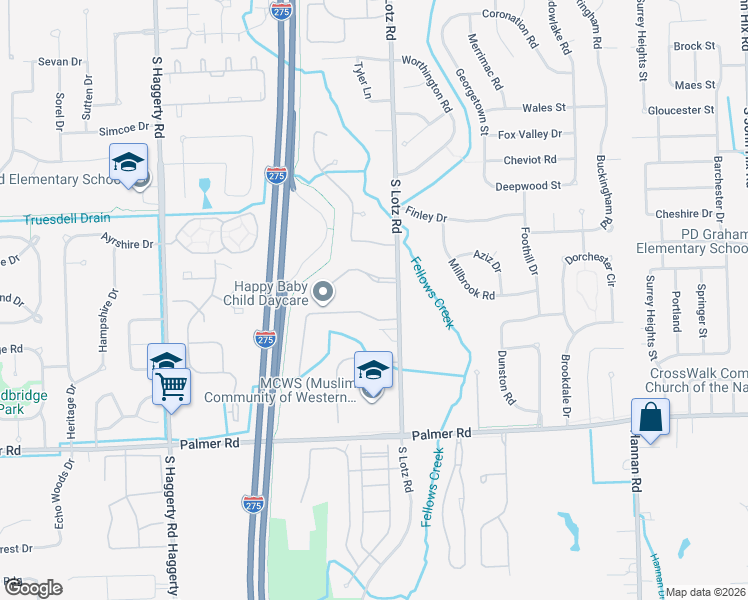 map of restaurants, bars, coffee shops, grocery stores, and more near 1334 South Lotz Road in Canton